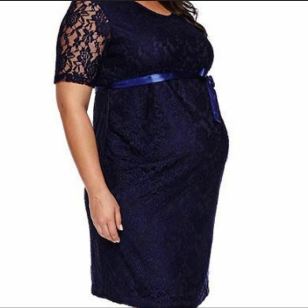 Navy Lace Maternity Dress w/ bow